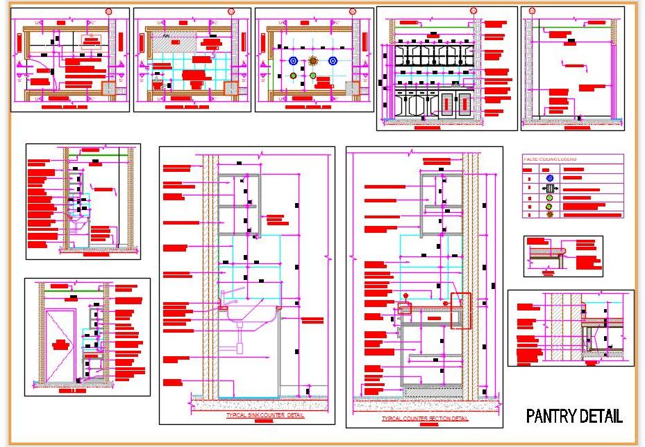 Pantry Design DWG- Straight Counter, Storage, and Section Details